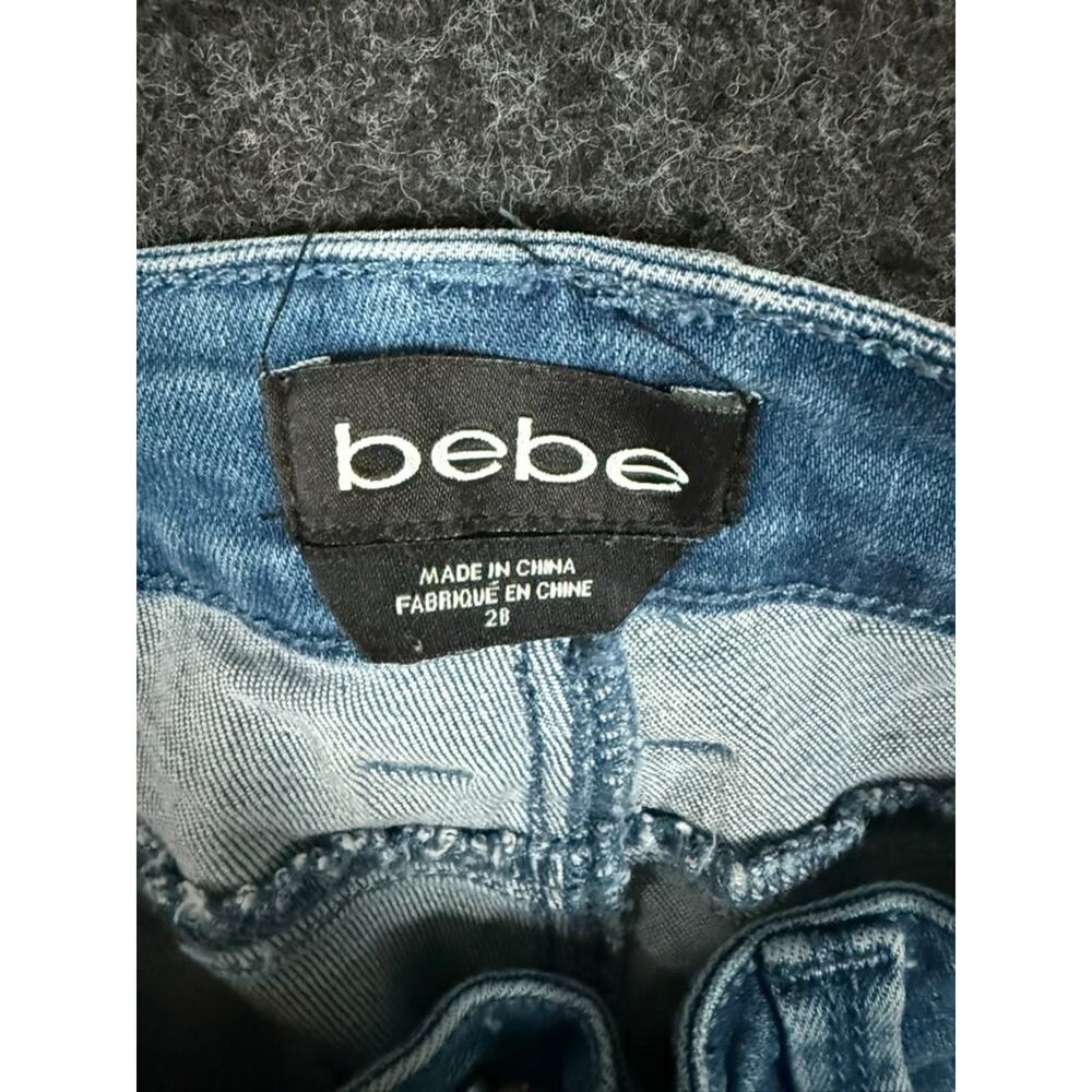 bebe Womens 29 Blue Distressed Skinny Jeans Stretch Denim Ripped - Picture 3 of 9